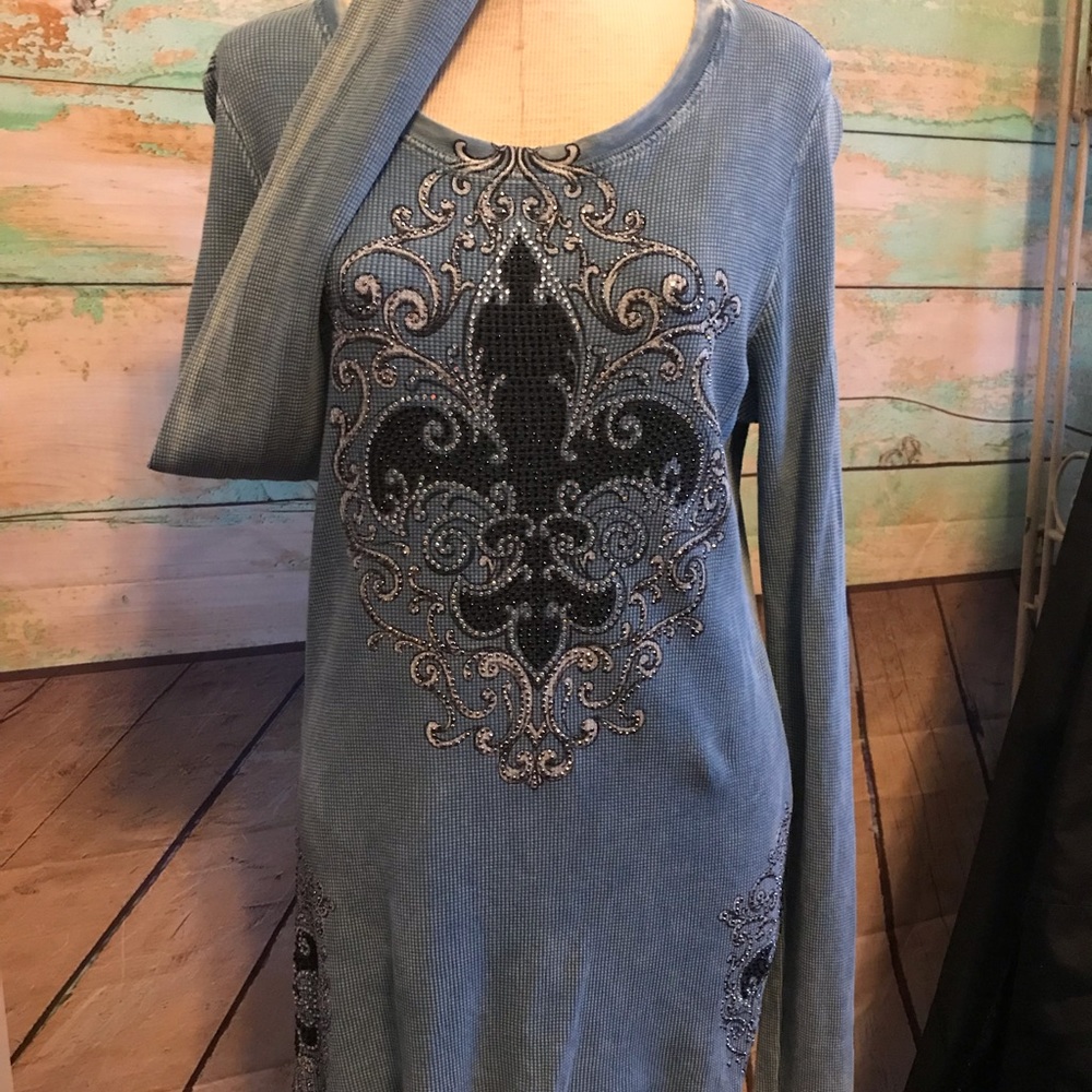 Dusty Blue Embellished Tunic
